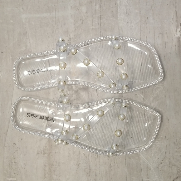 💕STEVE MADDEN💕 Nonii Clear Embelished Sandals ~ Clear 7 NWT - Picture 1 of 8